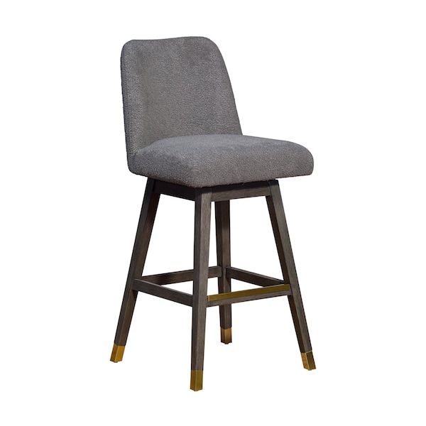 Armen Living Amalie Swivel Bar Stool in Gray Oak Wood Finish with Gray Boucle Fabric 840254332027 - main